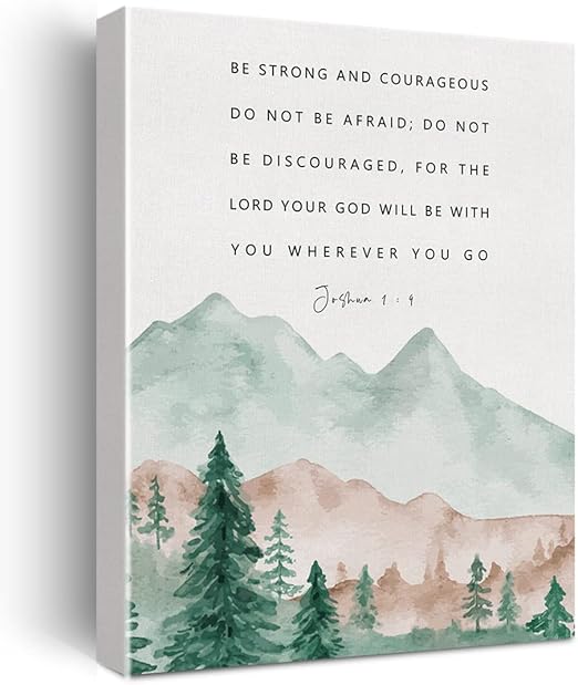 Bible Verse Canvas Print Decor Be Strong and Courageous Wall Painting Watercolor Home Office Posters Artwork Decoration 12”X15” (Framed)