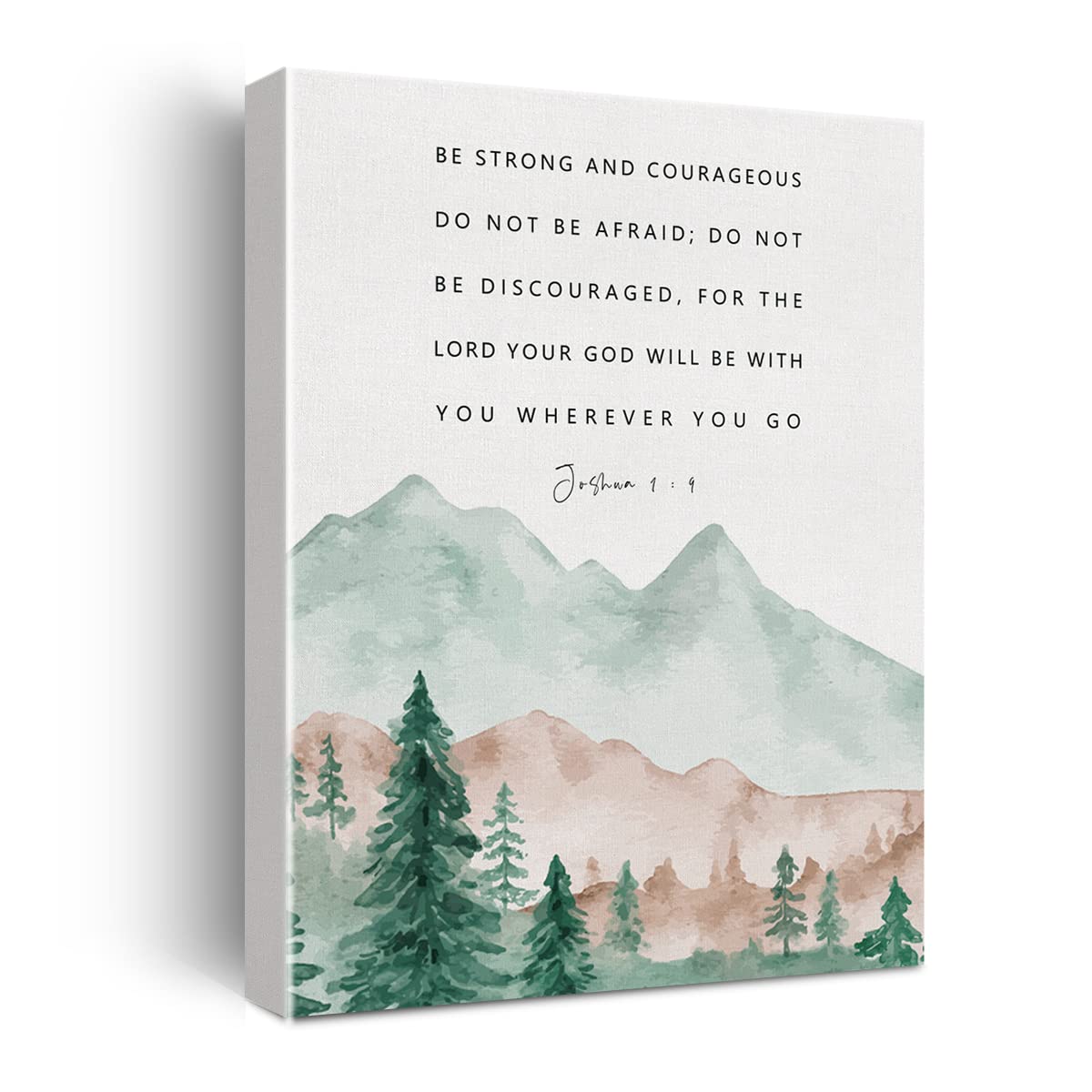 Bible Verse Canvas Print Decor Be Strong and Courageous Wall Painting Watercolor Home Office Posters Artwork Decoration 12”X15” (Framed)