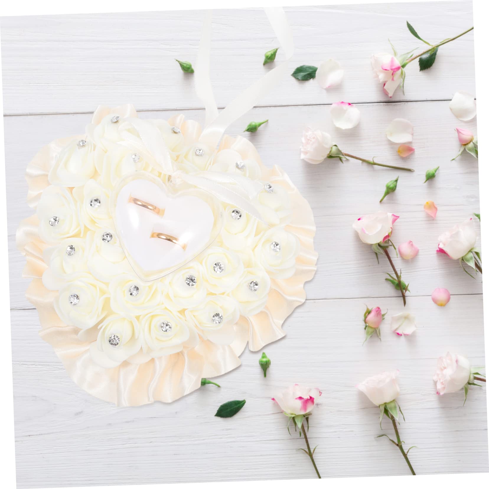 STOBAZA 3stücke Flower Box Eleganter Ringkissen-ringhalter Für Hochzeiten Romantische Schmuckaufbewahrung Herzförmig Mit Kunstblumen Für Verlobung Und Jubiläen