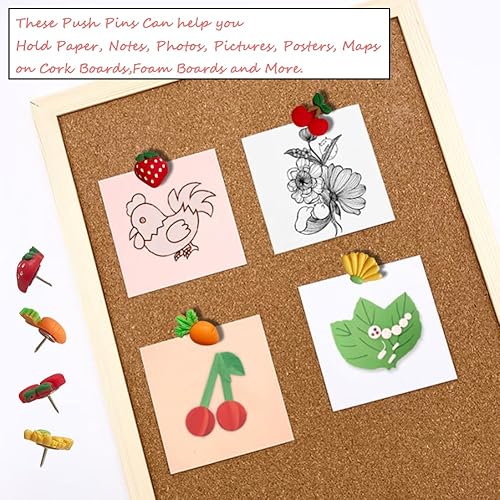 Miniatura 3 de 30 piezas de hortalizas de frutas y hortalizas de dibujos animados, chinchetas decorativas de frutas y fresas para pared de fotos, pared