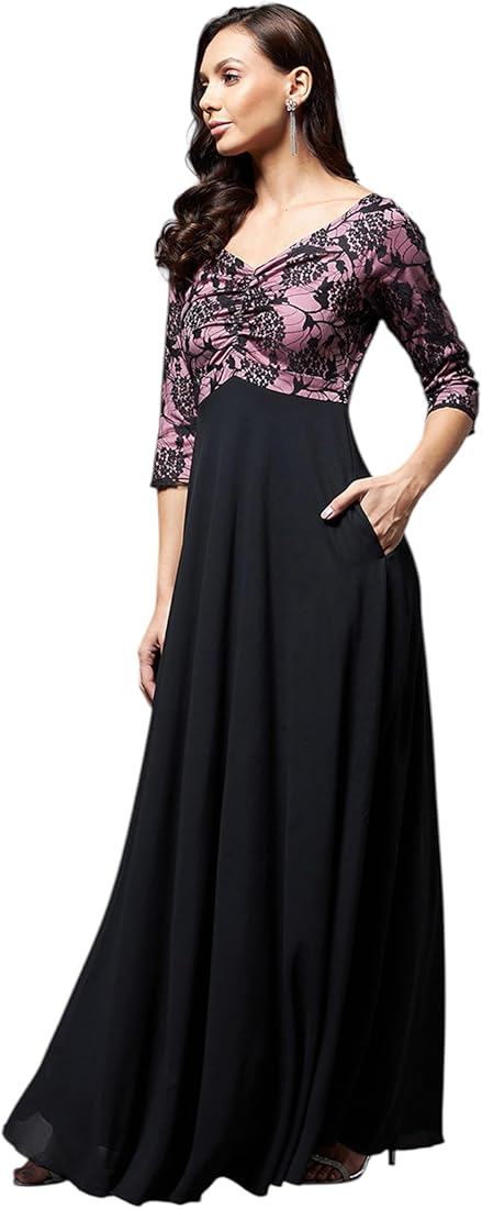 Buy Miss Chase Women's Sweet Heart Neck 3/4 Sleeve Self Design Fit