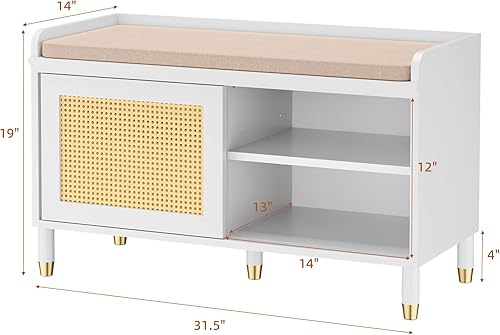 Miniatura 2 de Scurrty Banco de almacenamiento de zapatos con cojín, banco de zapatos de ratán con almacenamiento, banco de entrada con almacenamiento de zapatos,
