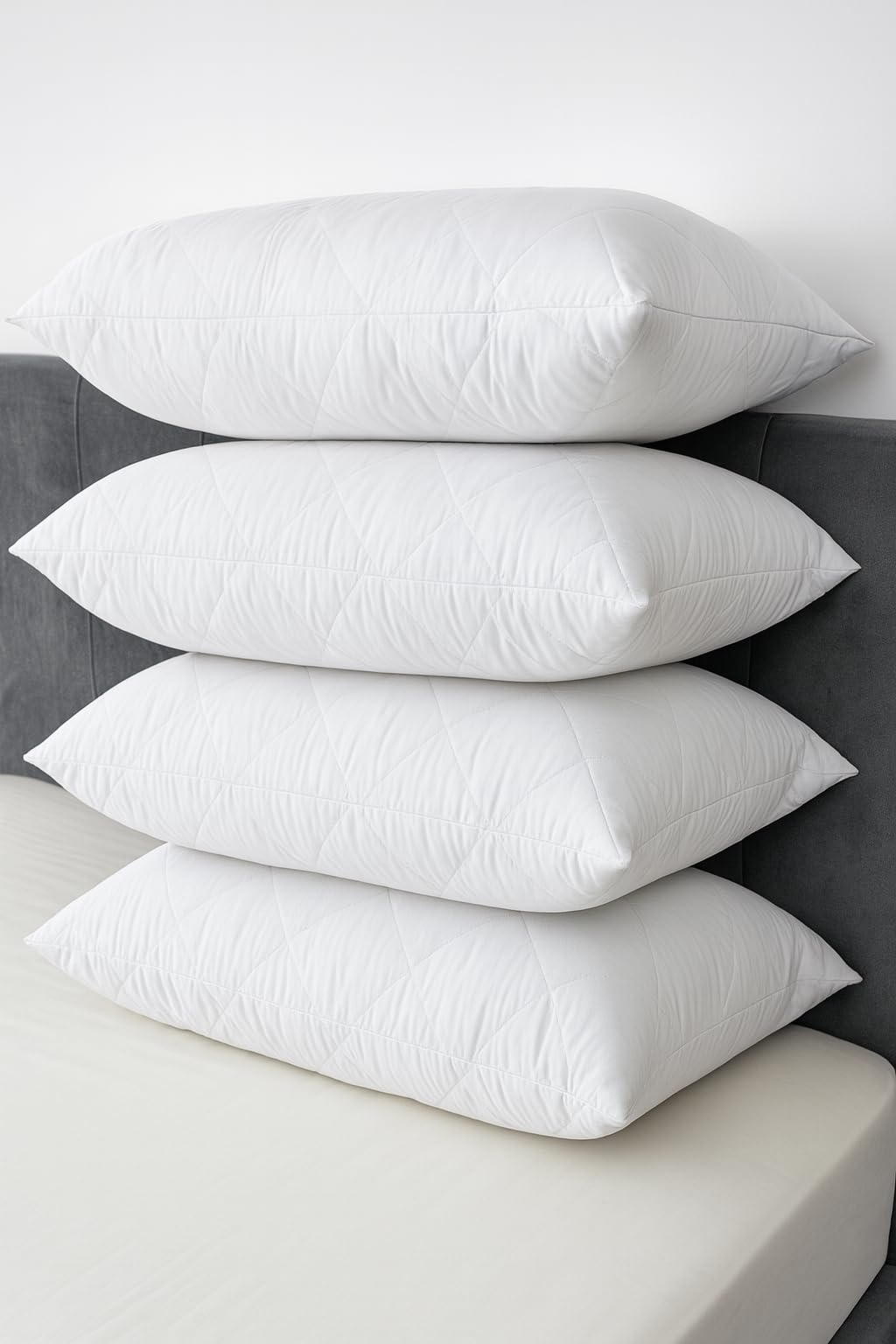 Pack of 4 Pillows Hotel Quality Extra Soft Filling Hollow Fiber Filled Quilted Pillows-Bounce Back Bed Pillows- For Side, Stomach And Back Sleeper Anti Allergy Pillow Standard Size 74cm x 48cm