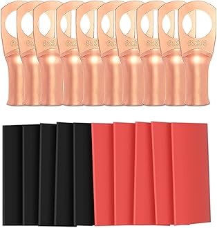 10pcs 6Awg-3/8" (M10) Sanuke Wire Lug Ring Terminal Connectors Battery Cable Lug Wire Electrical Rings 3:1 Pair Wall Adhesive Heat Shrink