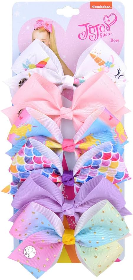 IdreseHair Bows for Girls,6pcs Colorful Little Girls Hair Bow Rainbow Heart Grosgrain Hair Bow With Alligator Clips Hair Accessories for Toddlers Children Kids（B)