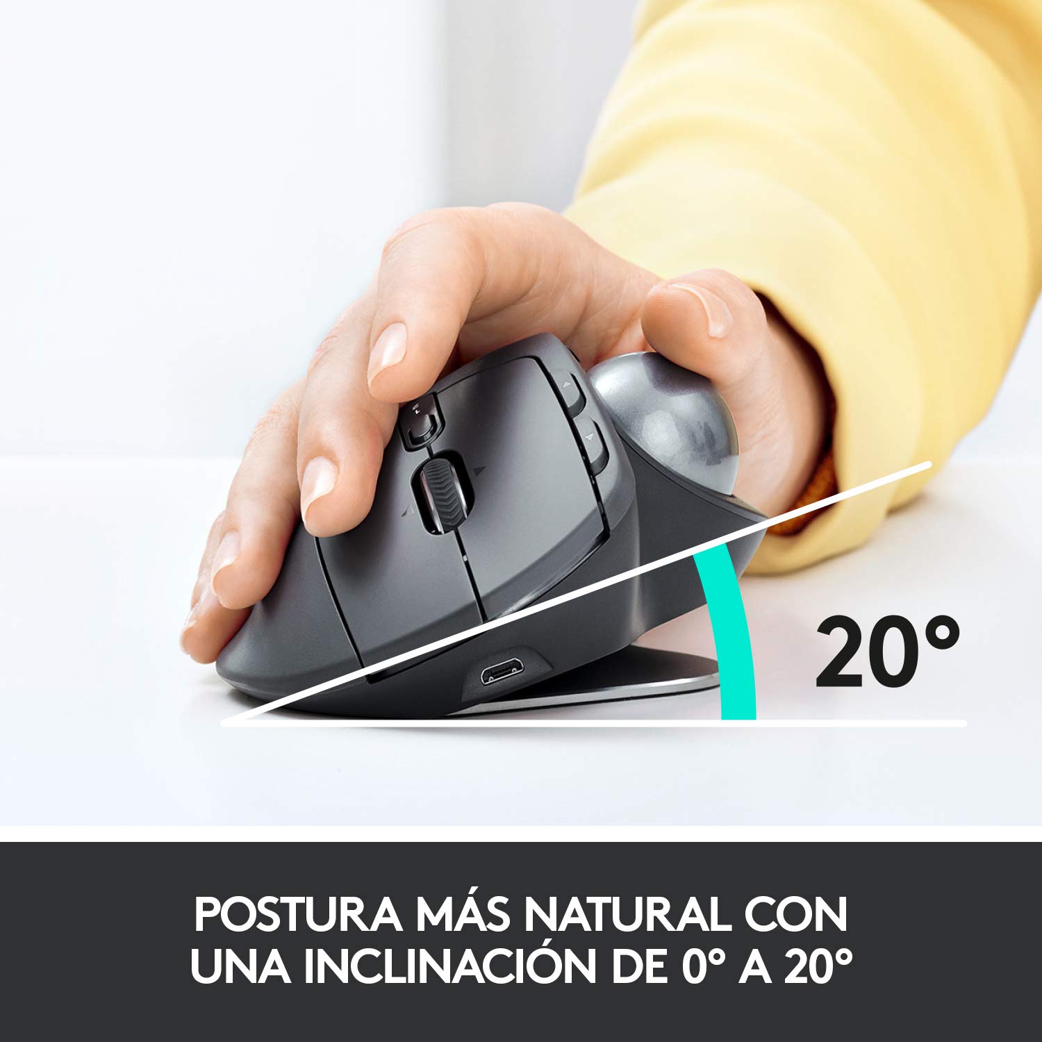 Logitech MX Ergo Ratón Trackball Inalámbrico Ergonómico | Trackball Bluetooth/2,4 GHz Unifying, ángulo ajustable, rueda precisión inclinable, PC/Mac/iPad - Negro