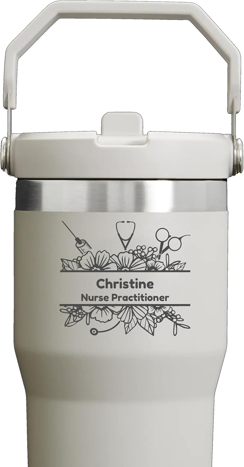 Personalized Tumbler created using Stanley flip straw Stainless Steel Tumbler - Vacuum Insulated Water Bottle for Home, Office or Car - Reusable Cup with Straw (Ash, 20, Fluid Ounces)