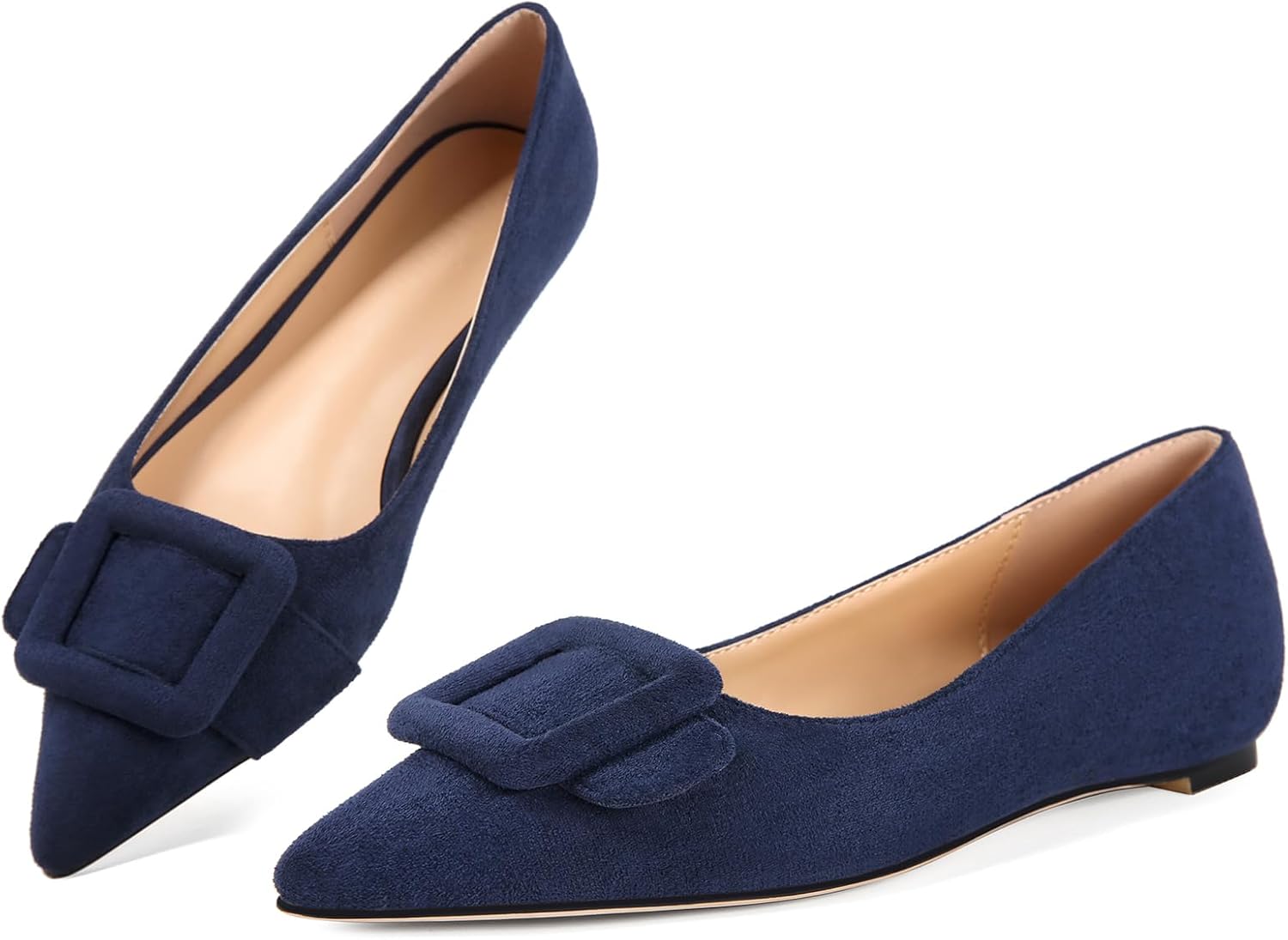Flats for Womens Pointed Toe Ballet Flats Comfortable Dressy Slip On Flat Dress Shoes with Buckle