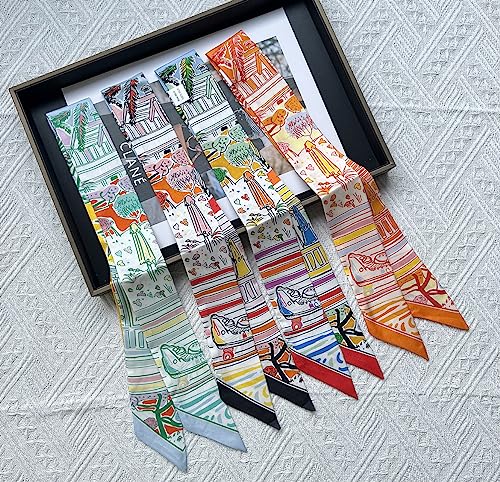 JERLA 100% Mulberry silk Scarf Head Hair Ribbon Bag scarf Handbag Handle wrap Tie Bundle Neckerchief Scarf for women (Reyurez green)2