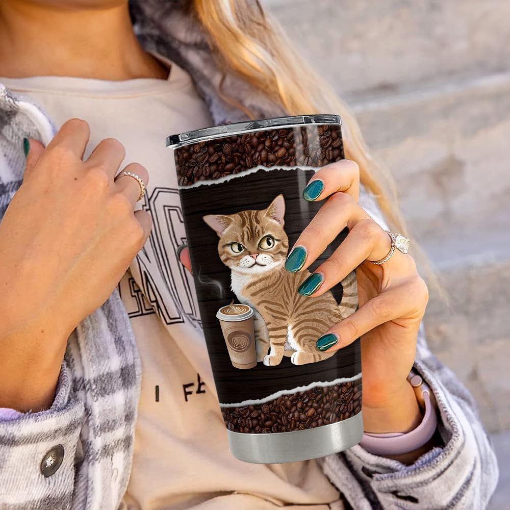 SANDJEST Cat Tumbler 20oz Stainless Steel Insulated Travel Mug Cup for Women Girls Coffee Lovers Gifts for Birthday Christmas - Image 2