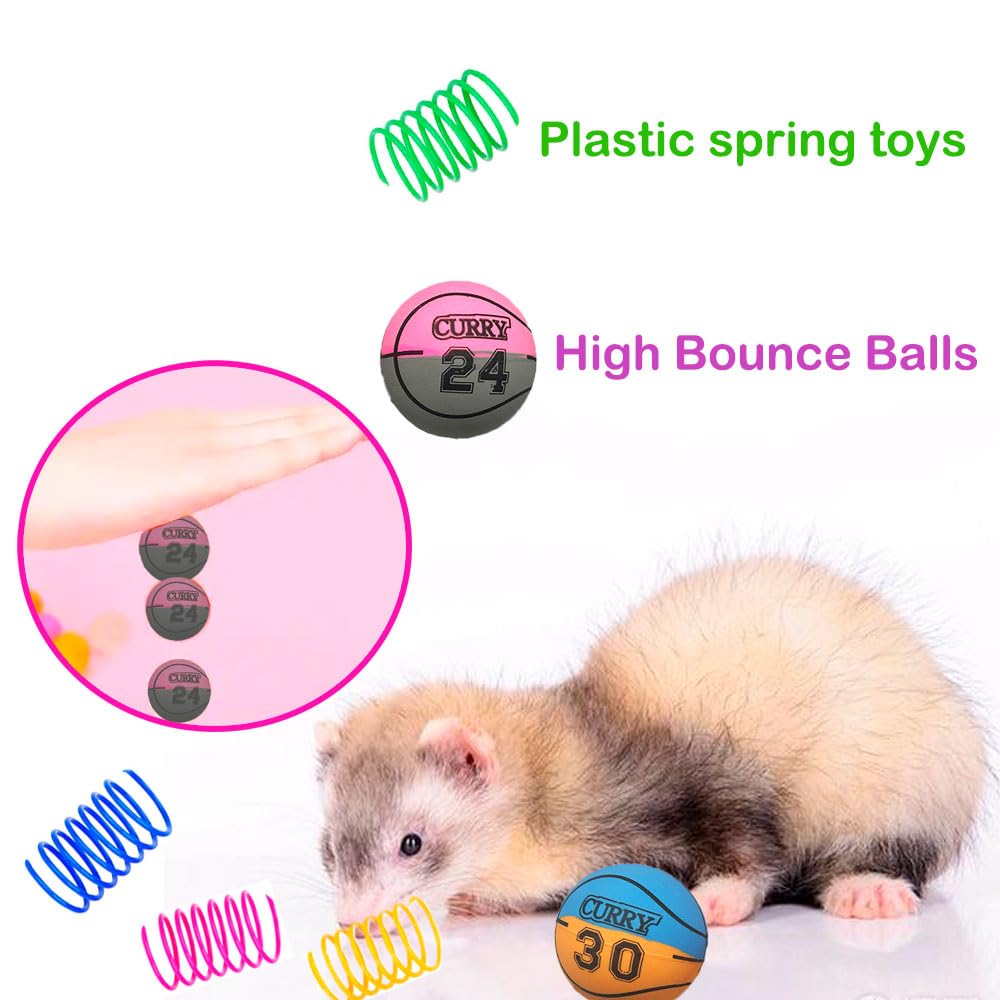 14 Stück Frettchen Quietschspielzeug Set Gummibälle Frettchen Zähne Schleifen Kaubälle Zahnen Hüpfglocke Ball Interaktiver Sound Quietscher Spielzeug Übung Kratzspielzeug für Frettchen Haustier Katze