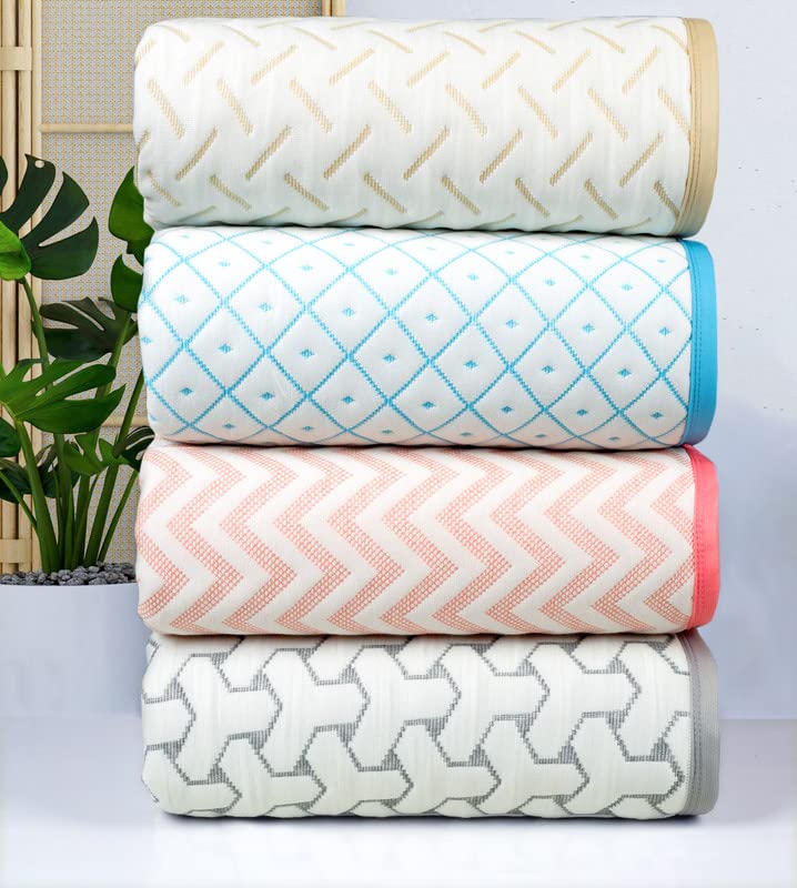 Image of BSB HOME 100% Cotton Reversible Dohar Double Bed, Soft Lightweight Bed Blanket, AC Dohar Blanket for Summers /Winter (Size 90 inch by 88 inch, Pink & White, Gift Packing Bag)