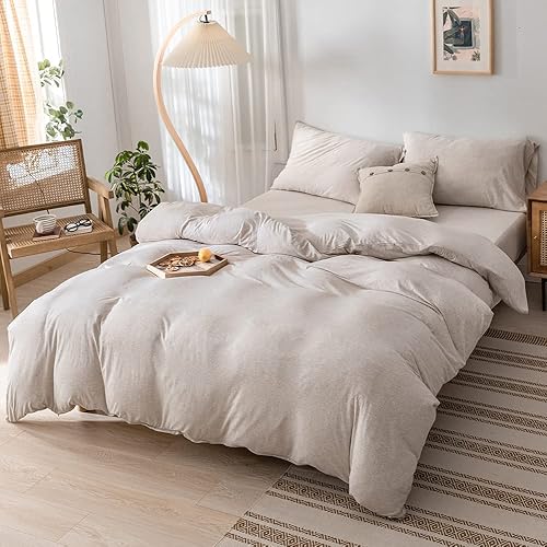 Miniatura 2 de DONEUS - Juego de funda de edredón en punto jersey de algodón, tamaño queen (90 x 90), diseño en color liso ultrasuave, 1 funda de edredón y 2