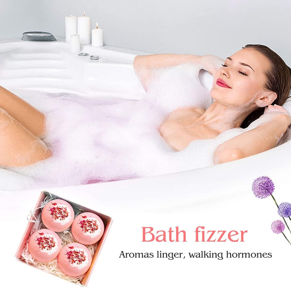 Dried Flower Bath Bombs Salt Balls, Set, Rose Extract ential Oils,