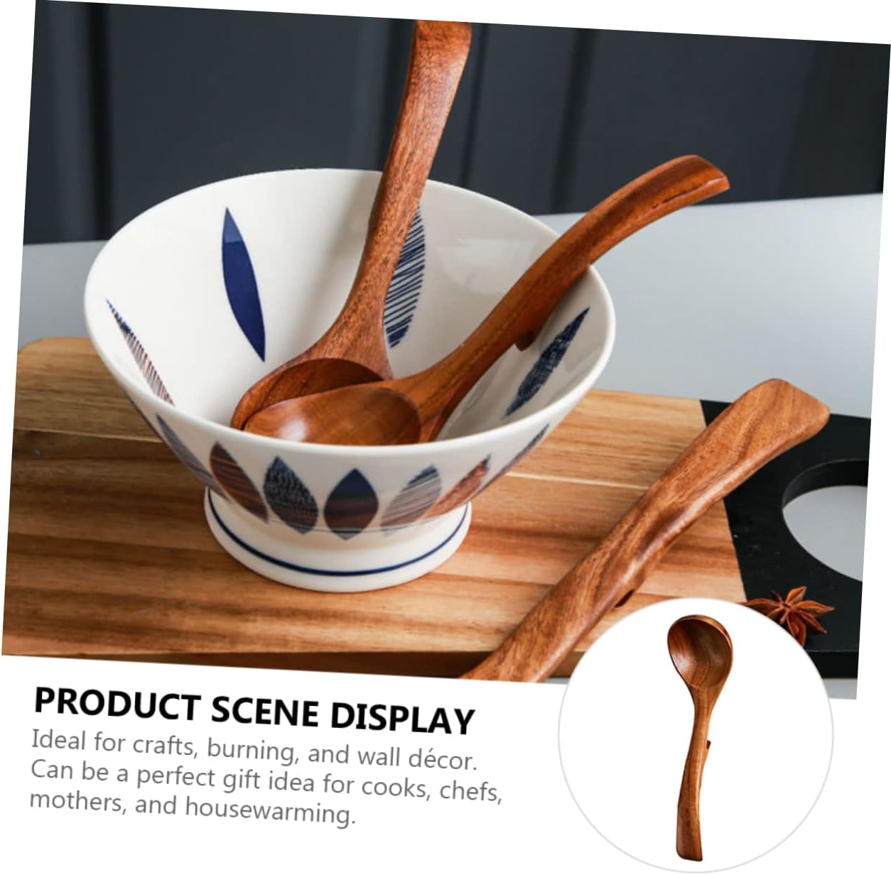 Wooden Spoons for Cooking,2pcs Long Handle Spoon with Hook Mixing Spoons Non-Stick Spoon Soup Spoons China Spoon Cooking Spoon Japanese Ramen