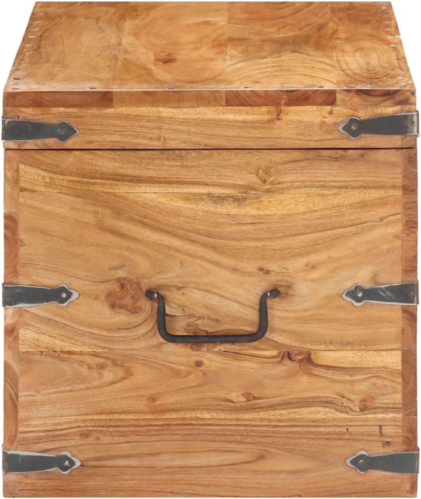 Solid Acacia Wood Storage Chest Rectangular Trunk with Lockable Latch, Natural Finish for Living Room Bedroom Hallway Organization, Spacious Durable Furniture for Clothes