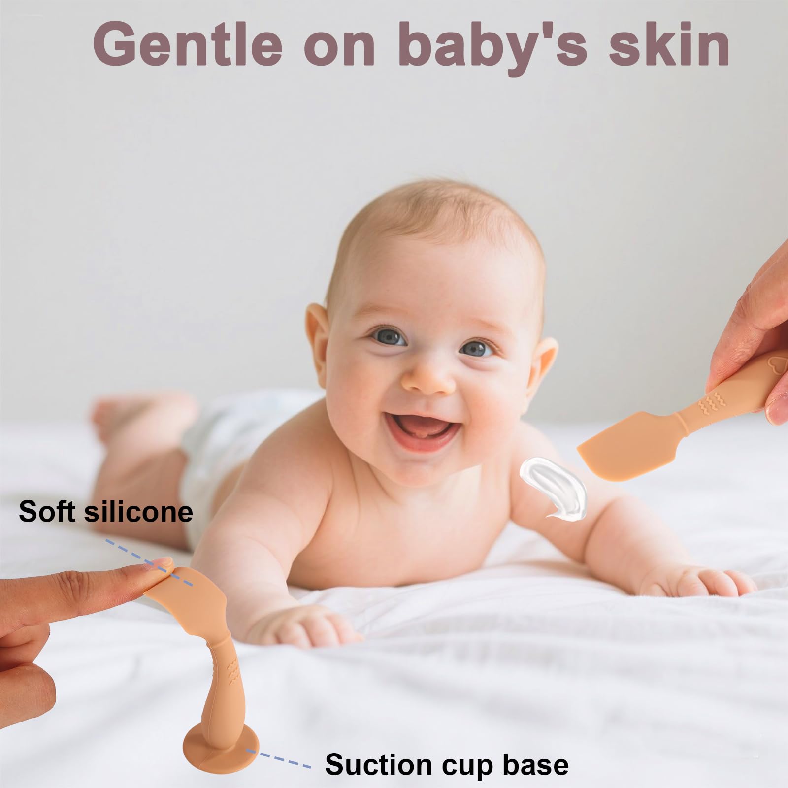 2uds Espátulas para Crema Pañal de Bebé con Estuche, 2 Tamaños Aplicador Pasta de Silicona Suave y Flexible Espátula para Crema Pañal Trasero Bebé Recién Nacido Cepillo(Marrón)