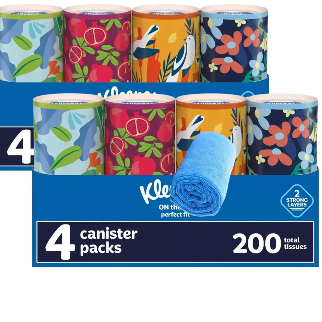 Facial Tissue, 4 Pack, 50 Count Each, with Microfiber Towel (2 Pack)