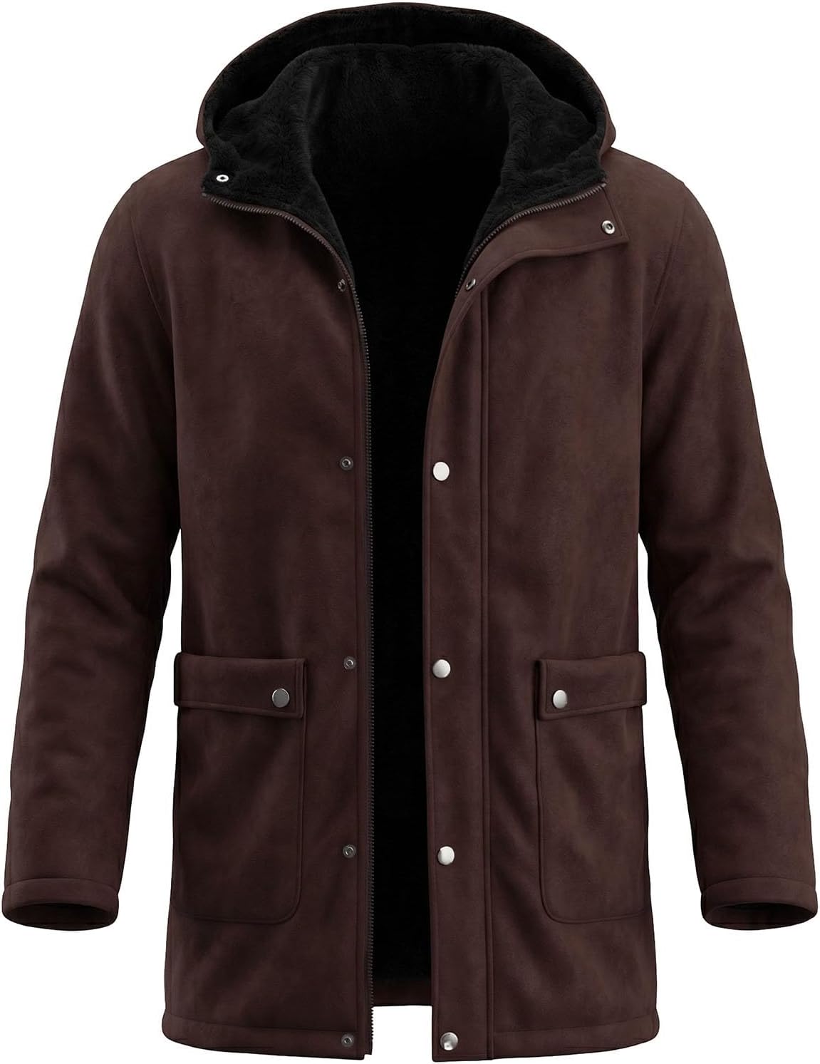 Men's Hooded Jacket Fleece Lined Zip Front Timeless Longline Coat