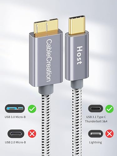 Miniatura 10 de Cable corto de disco duro micro B a USB C de 1 pie CableCreation USB 31 tipo C a micro B cable USB C a disco duro externo para MacBook Pro Air