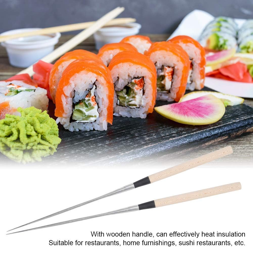 Extra Long Stainless Steel Chopsticks 12.4 Inch, Precision Kitchen Chopsticks Reusable Sushi Tweezers with Non Slip Wooden Handle for Hot Pot Cooking Frying Noodles(L) — Amazon image 6