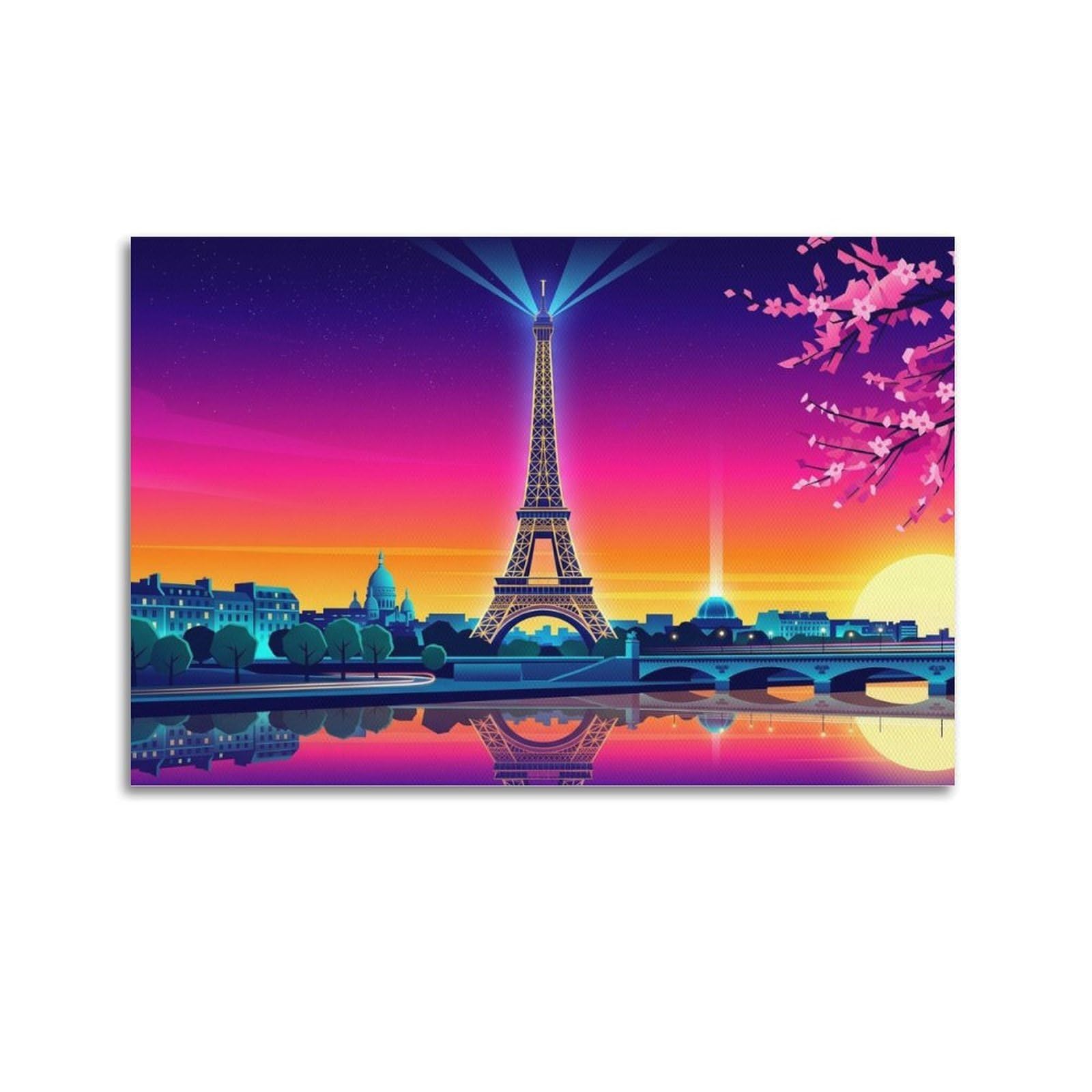 XKUGA Paris Synthwave Travel Scenery Posters Modern Decorative Canvas Prints - Ideal Wall Art for Family, Man Cave, Game Room, Boys & Girls Bedroom 16x24inch(40x60cm)