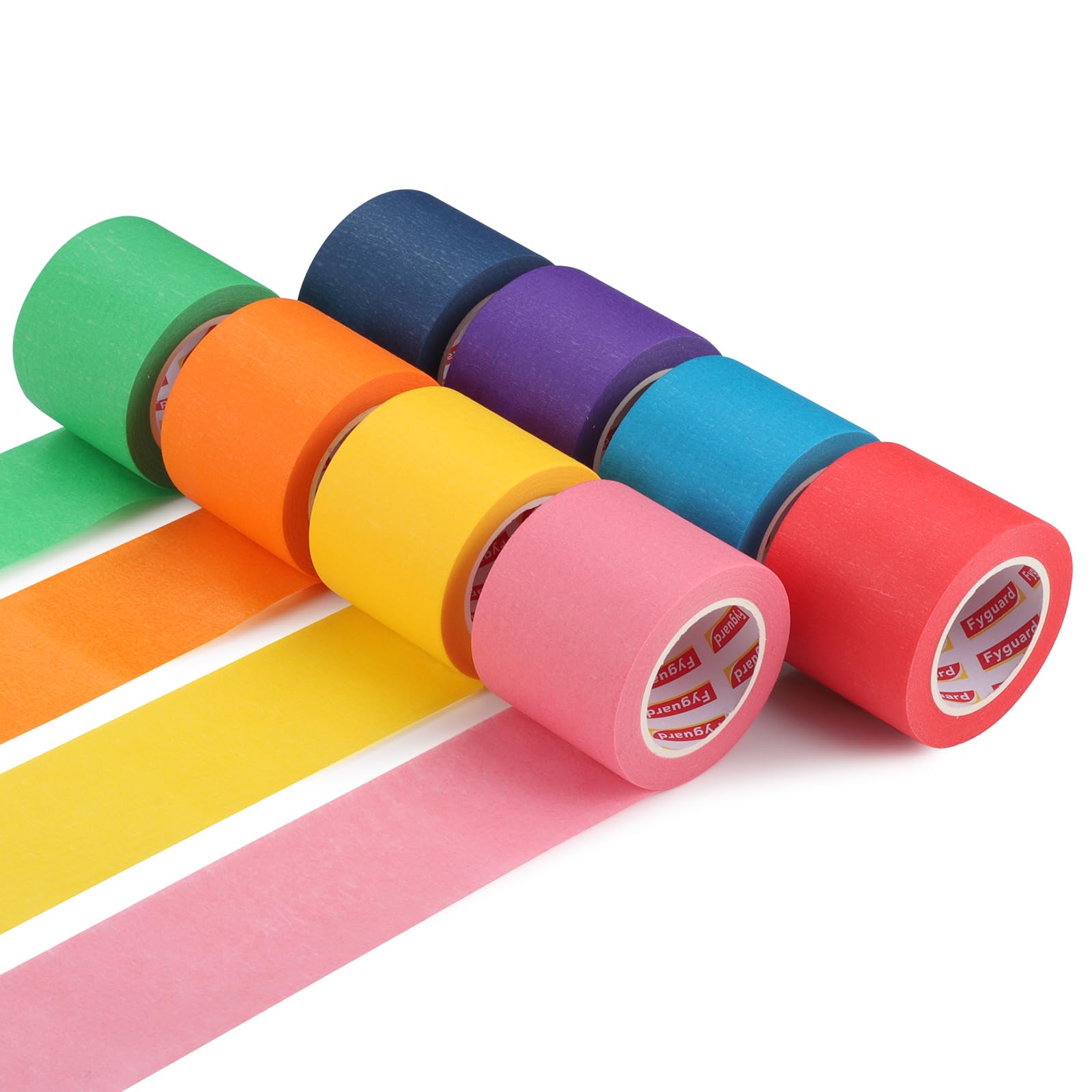 Fyguard 8 Rolls Coloured Masking Tape, 48mm x 13m Rainbow Craft Tape Crepe Paper Scrapbook Supplies for DIY Classroom Decorations Gift Wrapping Hand-Tearable