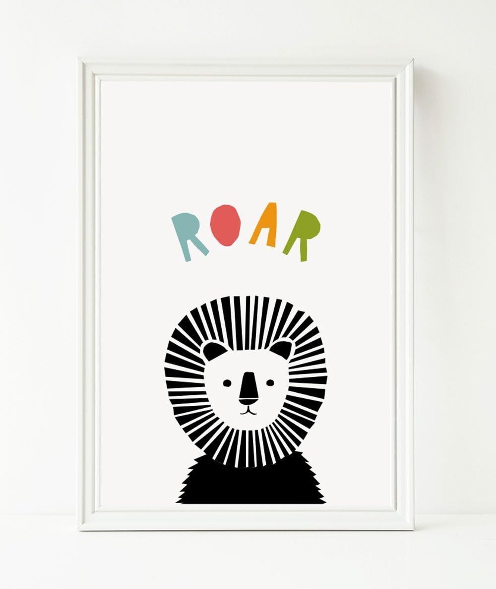 Lion Print – Nursery Art, Animal Nursery Décor, Unisex Baby Shower Gift, Cute Illustrated Lion Roar Print