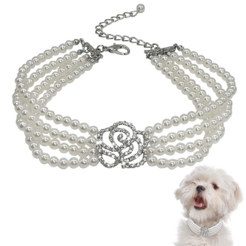 Perlen-Halsband Mit Strass & Knochen-Anhänger Für Hunde & Katzen – In 4 Größen (S/M/L/XL), Rosa