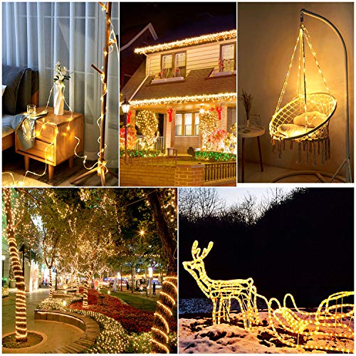 99Ft LED Rope Lights Outdoor, 500 LEDs Fairy String Lights Plug in 8 Modes, Dimmable, Super Durable, Waterproof String Lights Outdoor Indoor for Patio Wedding Christmas, 2 Remote Control (Warm White)
