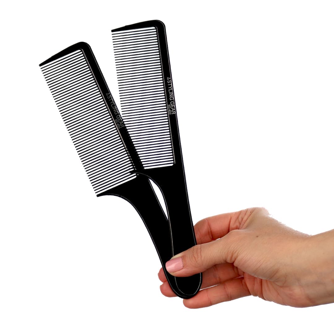 Styling Gear No. 403 Fade Baraber Clipper Blending Hair Comb Cutting Combs Barber Flexible Combs 2 Pcs. (Black)