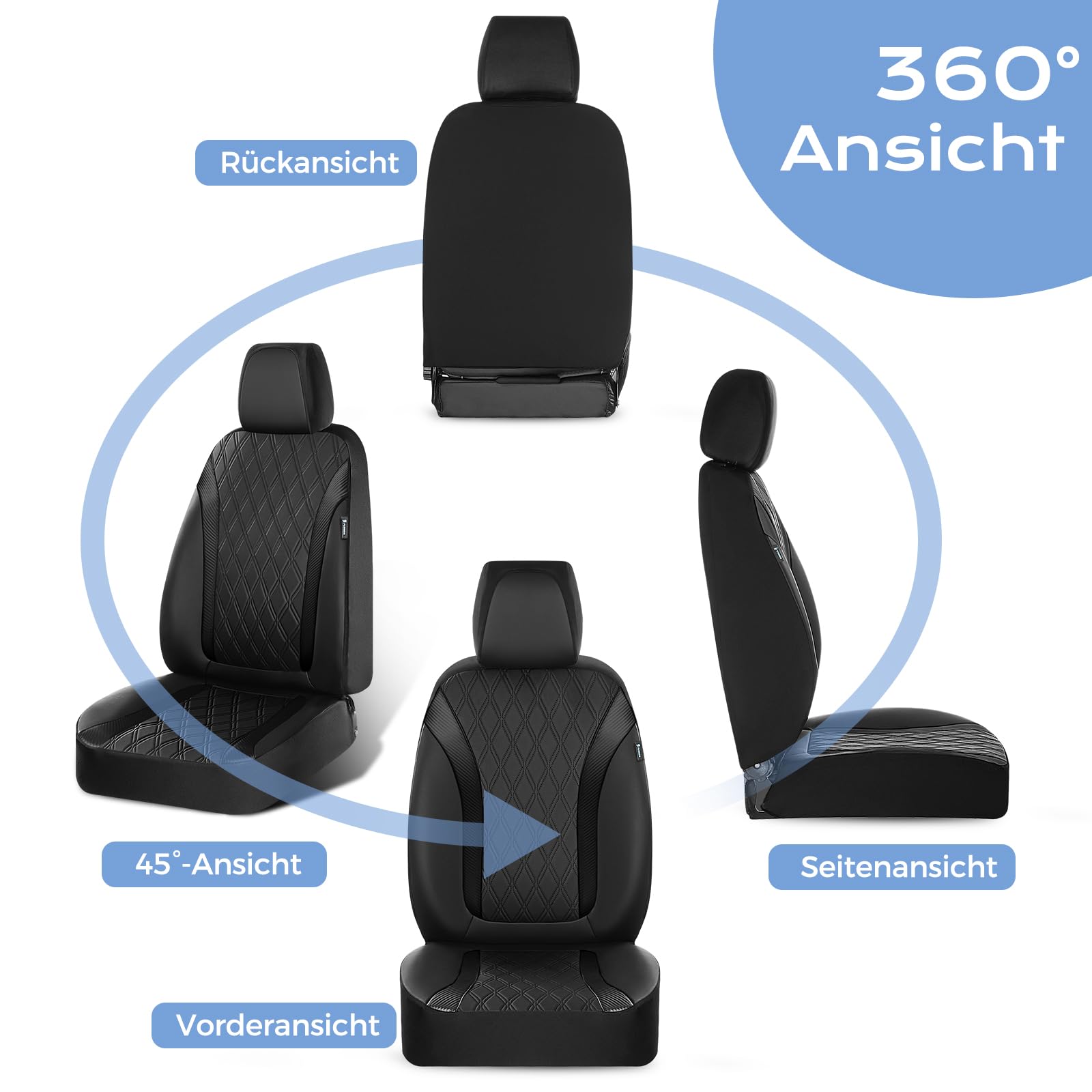 FLORICH Set Completo di Coprisedili, Coprisedili in Pelle PU per Auto, Protezioni per Sedili Auto Impermeabili e Traspiranti, Universali per la Maggior parte Delle Auto, SUV (Completo, Nero)