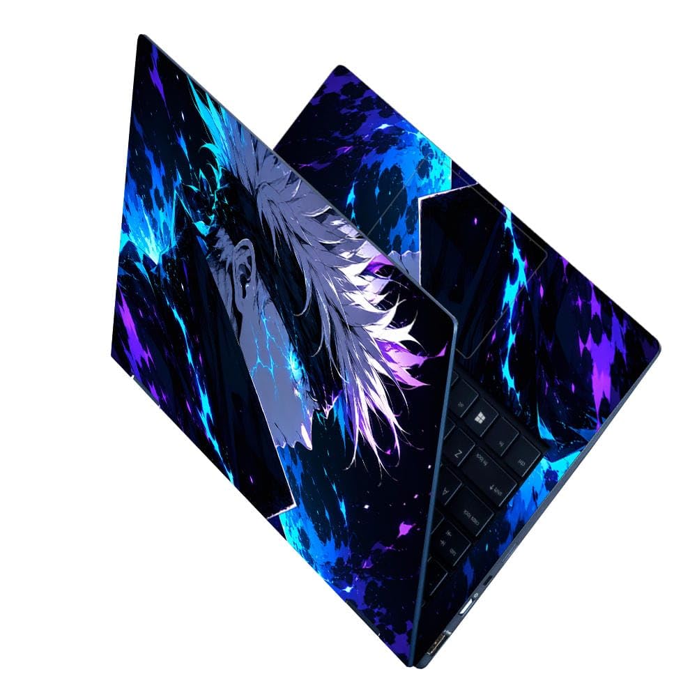 Techfit Full Body UV Printed Laptop Skin Vinyl Sticker Decal 15.6 inch | Anime Jujutsu Kaisen Gojo Profile Blue | Compatible for Dell HP Lenovo Acer Asus-image-30