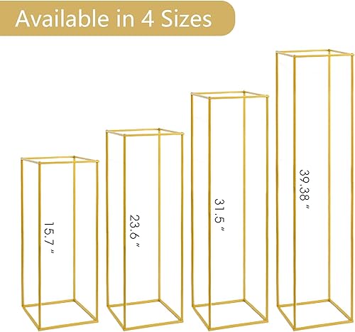 Miniatura 13 de 2 piezas de 23.6 pulgadas/23.6 in soporte de flores para mesas de boda, columna de jarrón de metal dorado, estante rectangular de exhibición