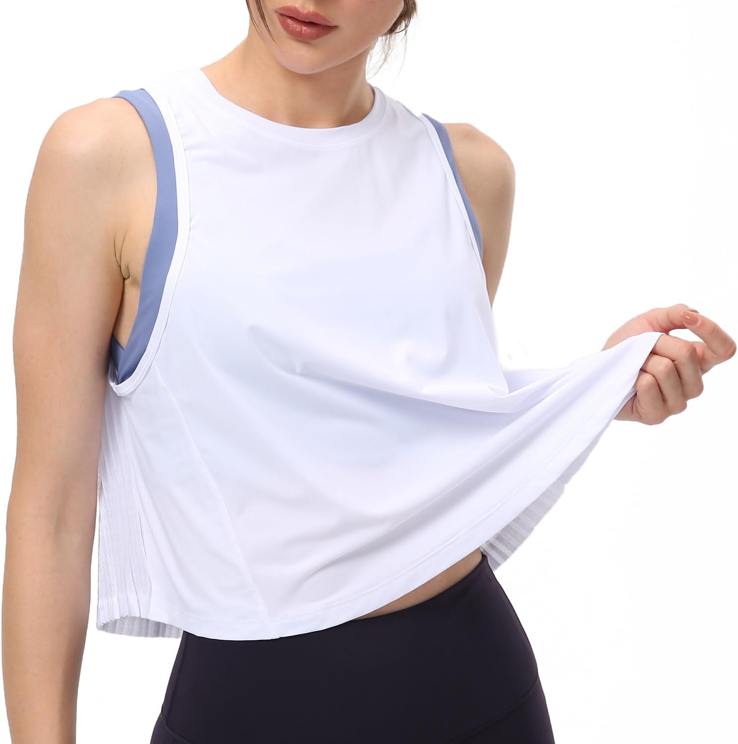 Women's Pleated Cropped Sports Tank Tops Sleeveless Running Workout Tops Active Yoga Tops Shirts - Image 2
