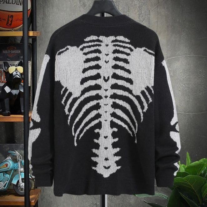 Fall Fashion Knit Cardigan Y2K Skull Print Long Sleeve Button Hip Hop Punk Casual Men's and Women Knitted Cardigan3