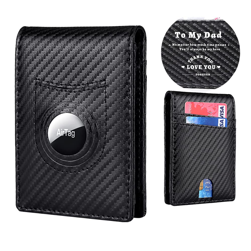 FADACHY Carbon Fiber Wallet with Airtag,Minimalist Men's RFID Black
