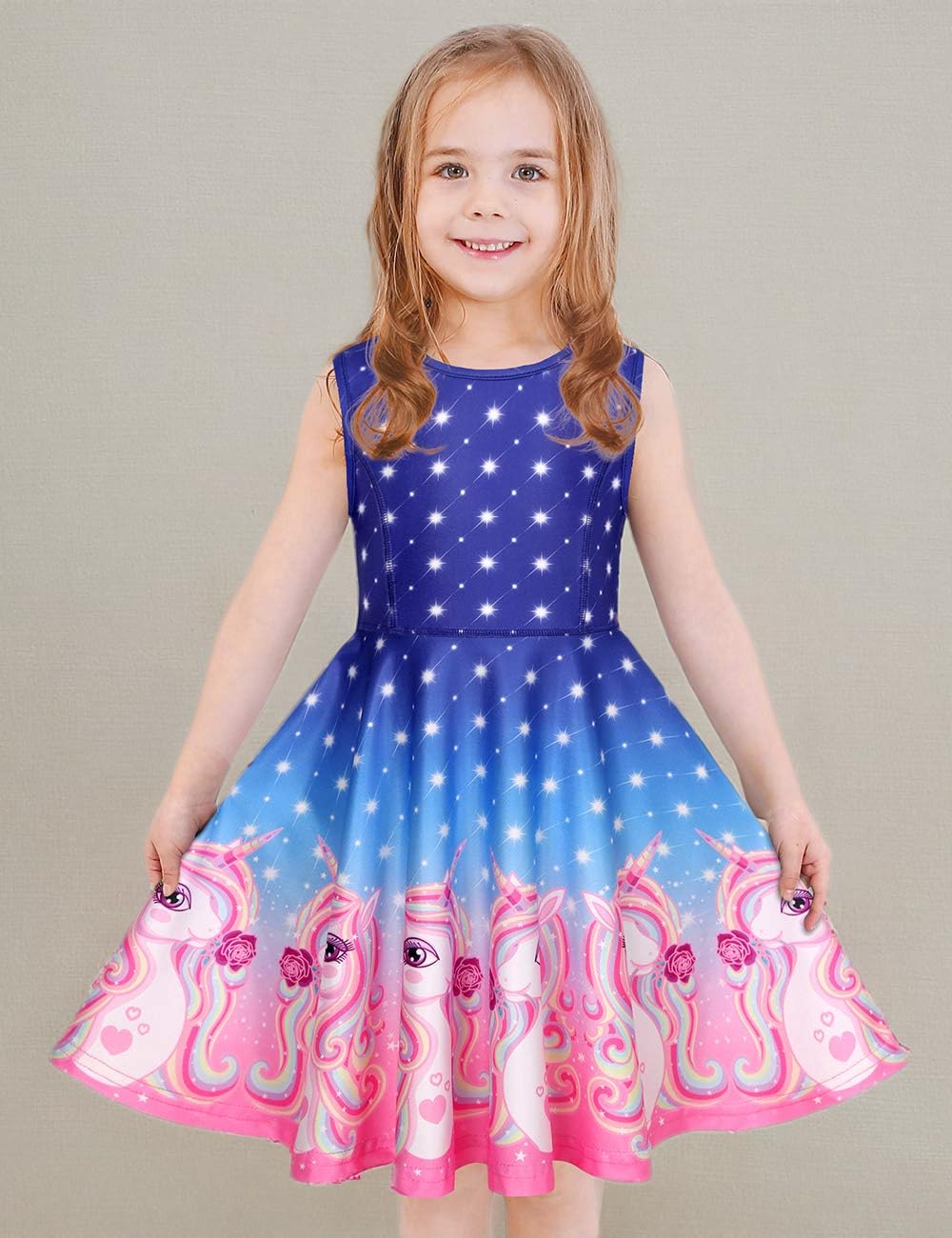 LaBeca Vestido sin mangas de manga larga para niñas pequeñas, grandes, unicornio, sirena, vestidos casuales