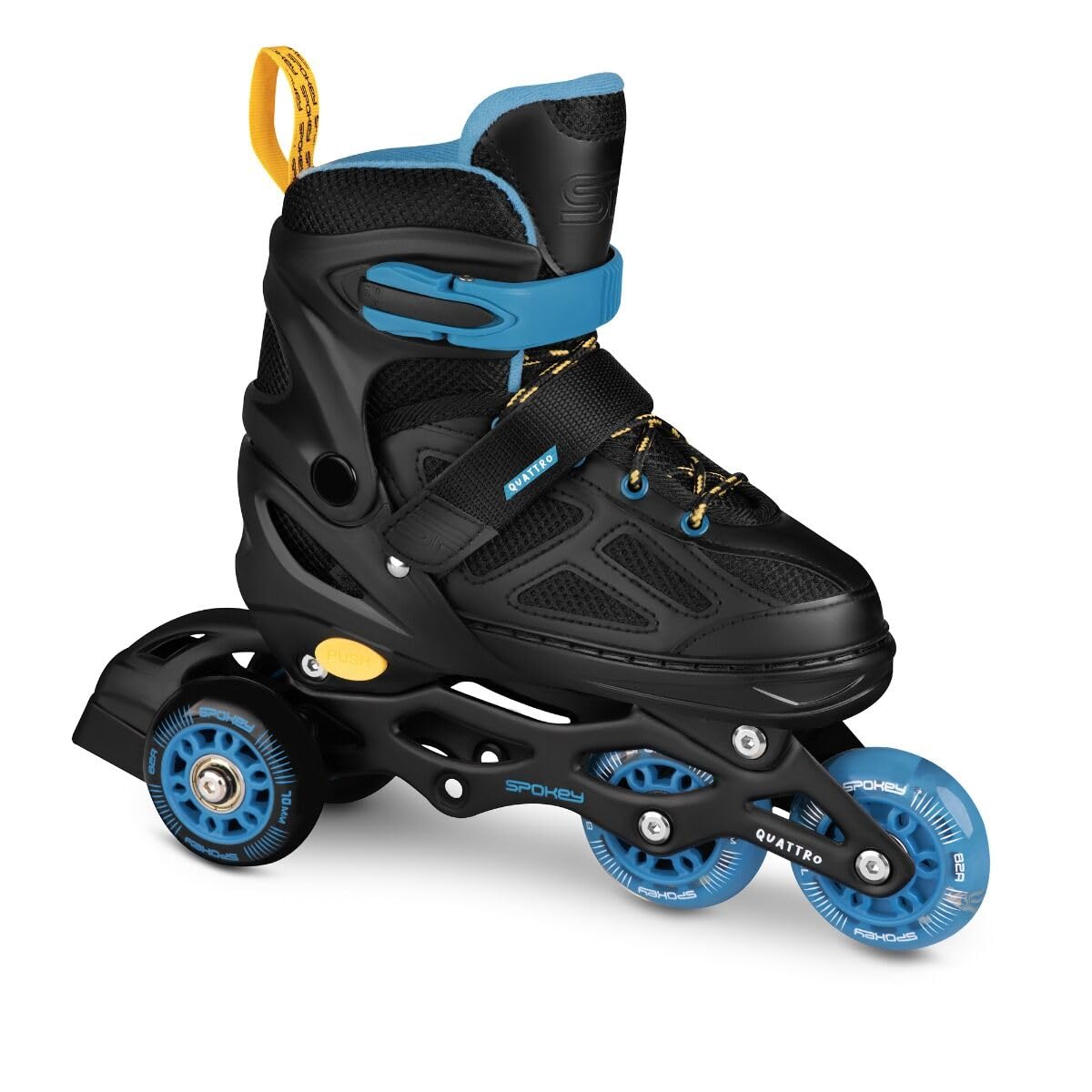 SPOKEY QUATTRO Set 4 in 1 pattini in linea/pattini a rotella/triskates/pattini regolabili | per bambini e ragazzi | pattini in linea convertibili in pattini a rotelle | Taglie: 30-33, 34-37, 38-41