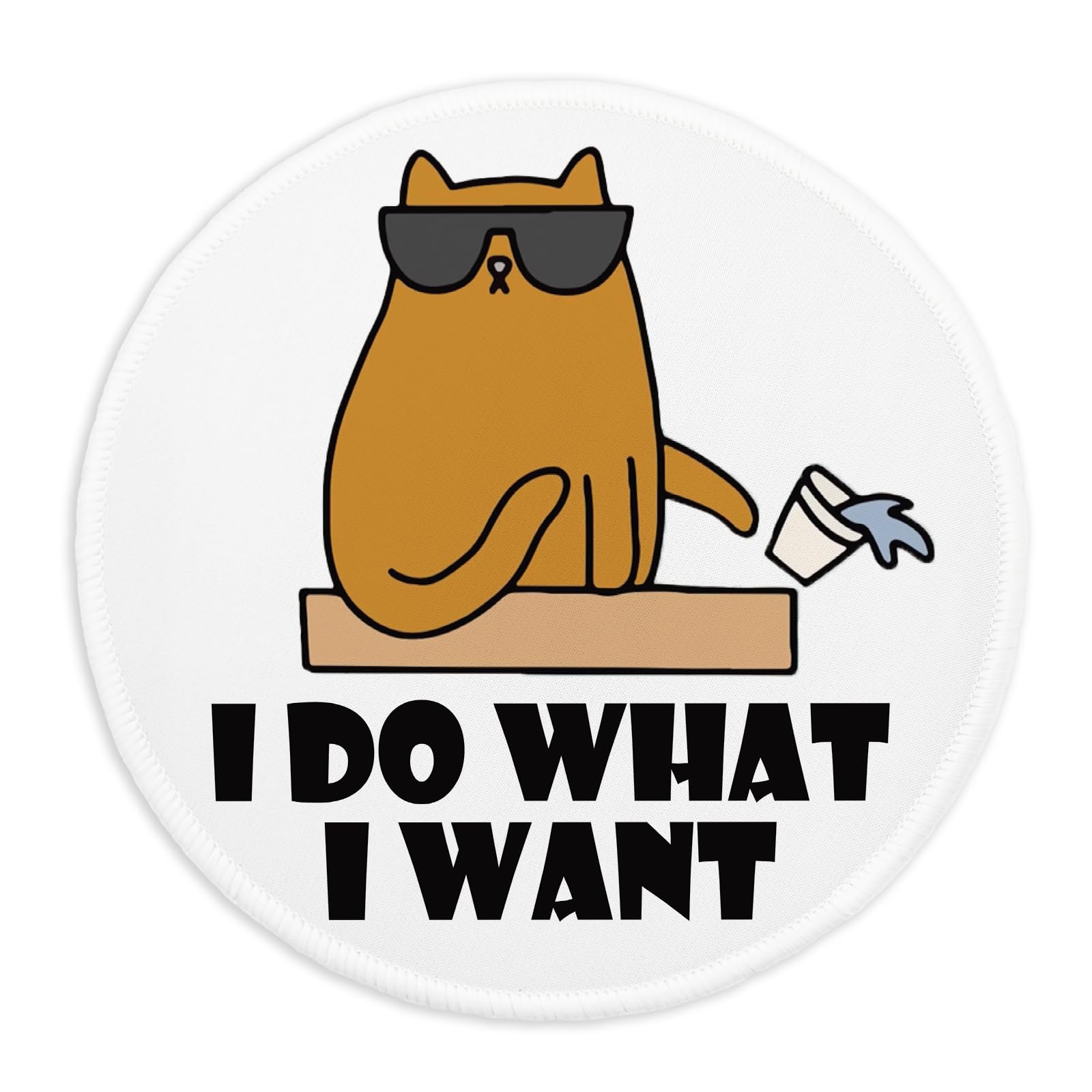 YAZMEENFunny Cat Mousepad, Office Gifts Mouse Pad with Stitched Edge Non-Slip Rubber Base, Cute Round Mouse Mat for Laptop Gaming Supplies, Do Whatever Home Office Computer Desk Accessories