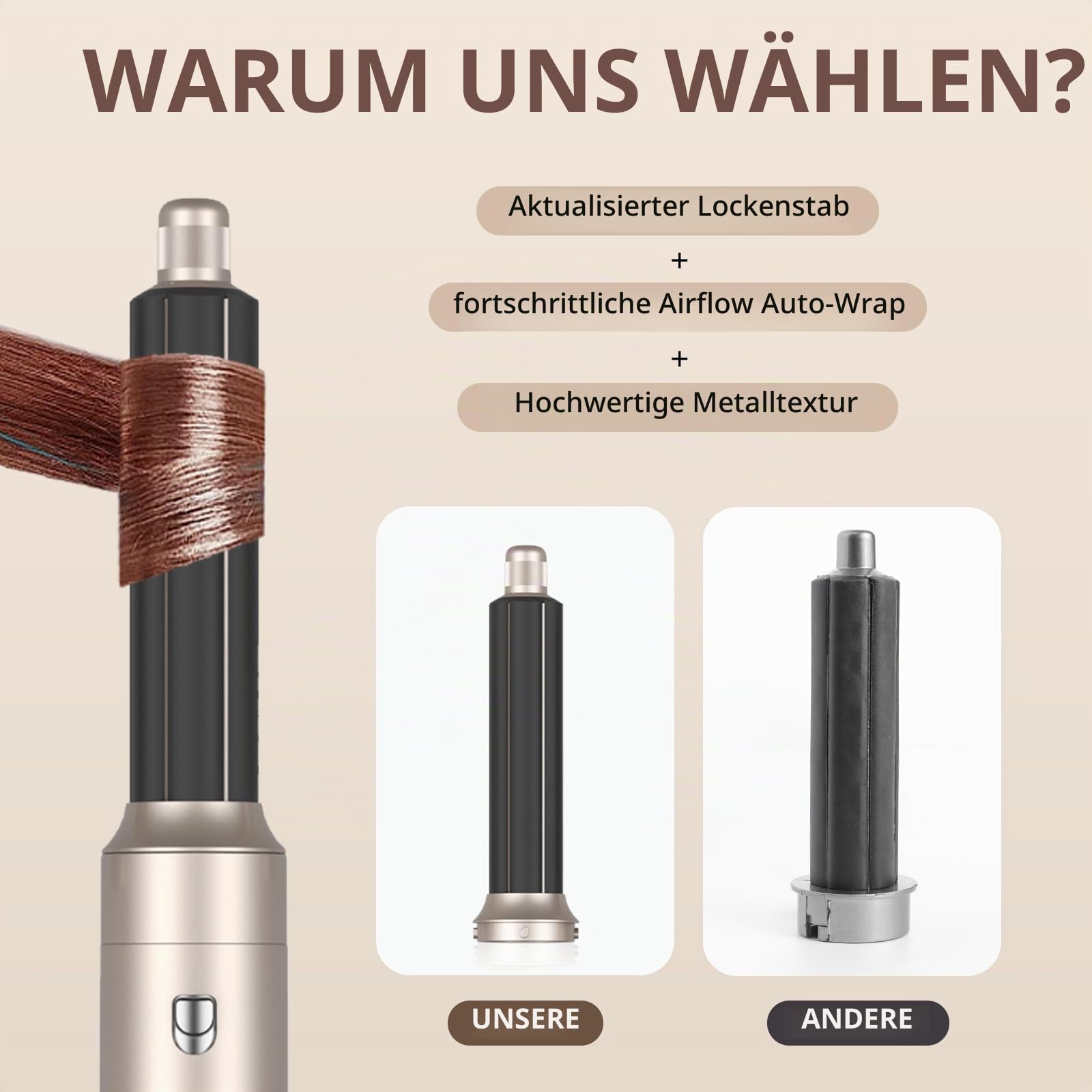TANSHINE 6-in-1 Hairstyler 1000W Heißluftbürste Warmluftbürste Lockenstab