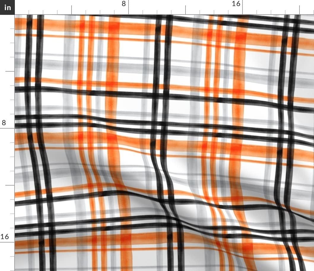 Spoonflower Fabric - Plaid Halloween Orange Black Watercolor Grey Printed on Petal Signature Cotton Fabric by The Yard - Sewing Quilting Apparel Crafts Decor