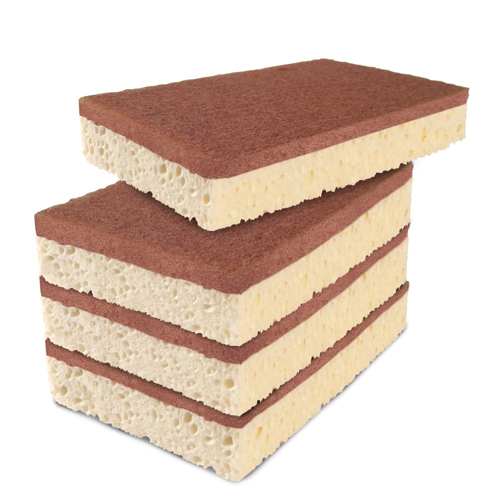 Spontex Pads XXL, Pack of 4, Made from Biodegradable Cellulose Scouring Fleece, No Colour Additives, in Recyclable Organic Film, 1 x 4 Pieces, Foam, Brown/White, je 128 x 84 x 26 mm