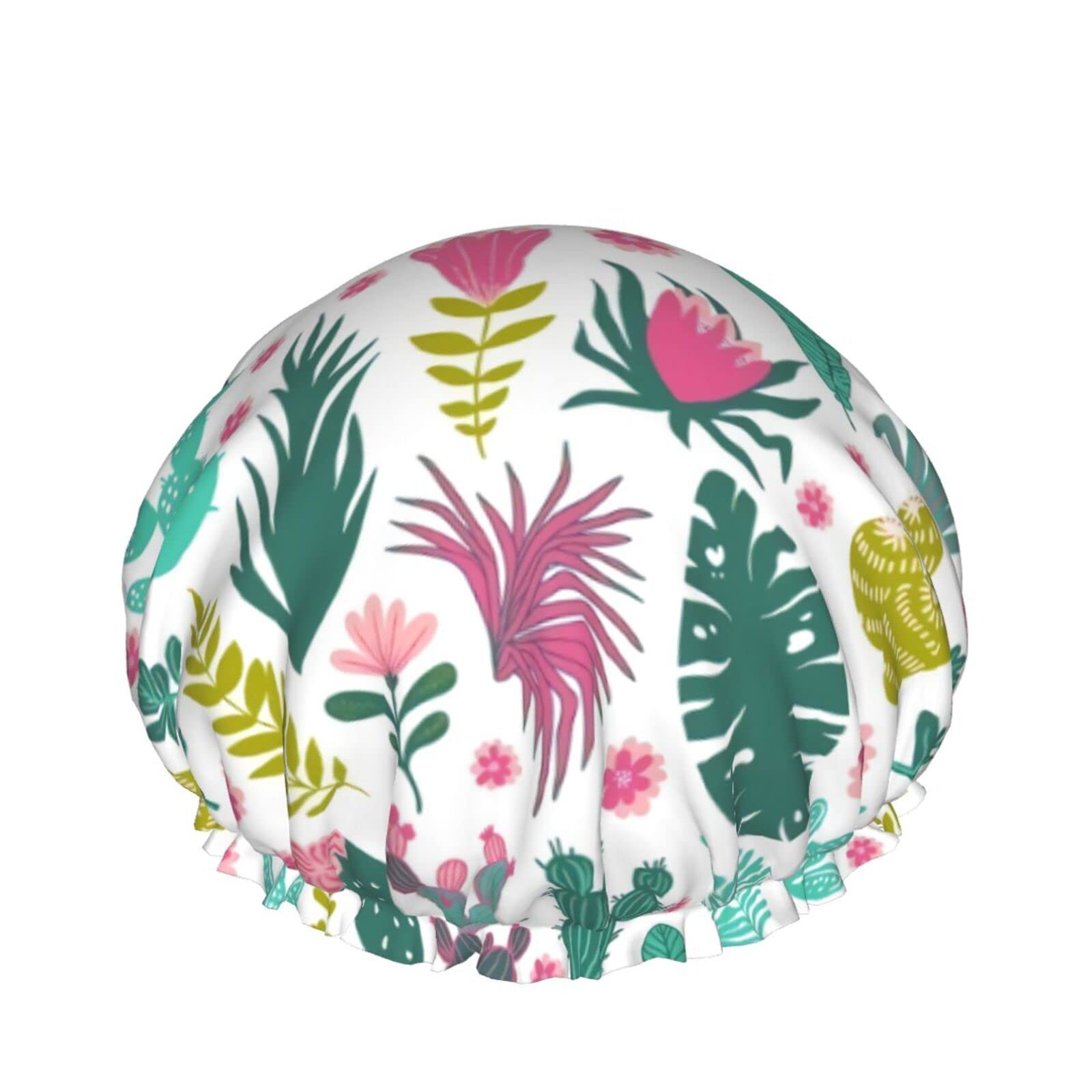 Gorro de ducha, flores de cactus, gorros de ducha de baño reutilizables para mujeres de cabello largo, gorro de ducha de baño impermeable de doble capa, protector de cabello para niños, niñas y mujer