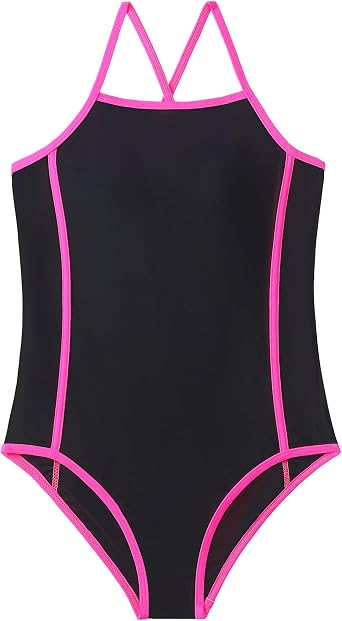 YOURUIKEY Girls One Piece Swimsuits Athletic Back Cutout Teen Bathing Suit Quick Dry Girls Swimwear for 7-14 Size