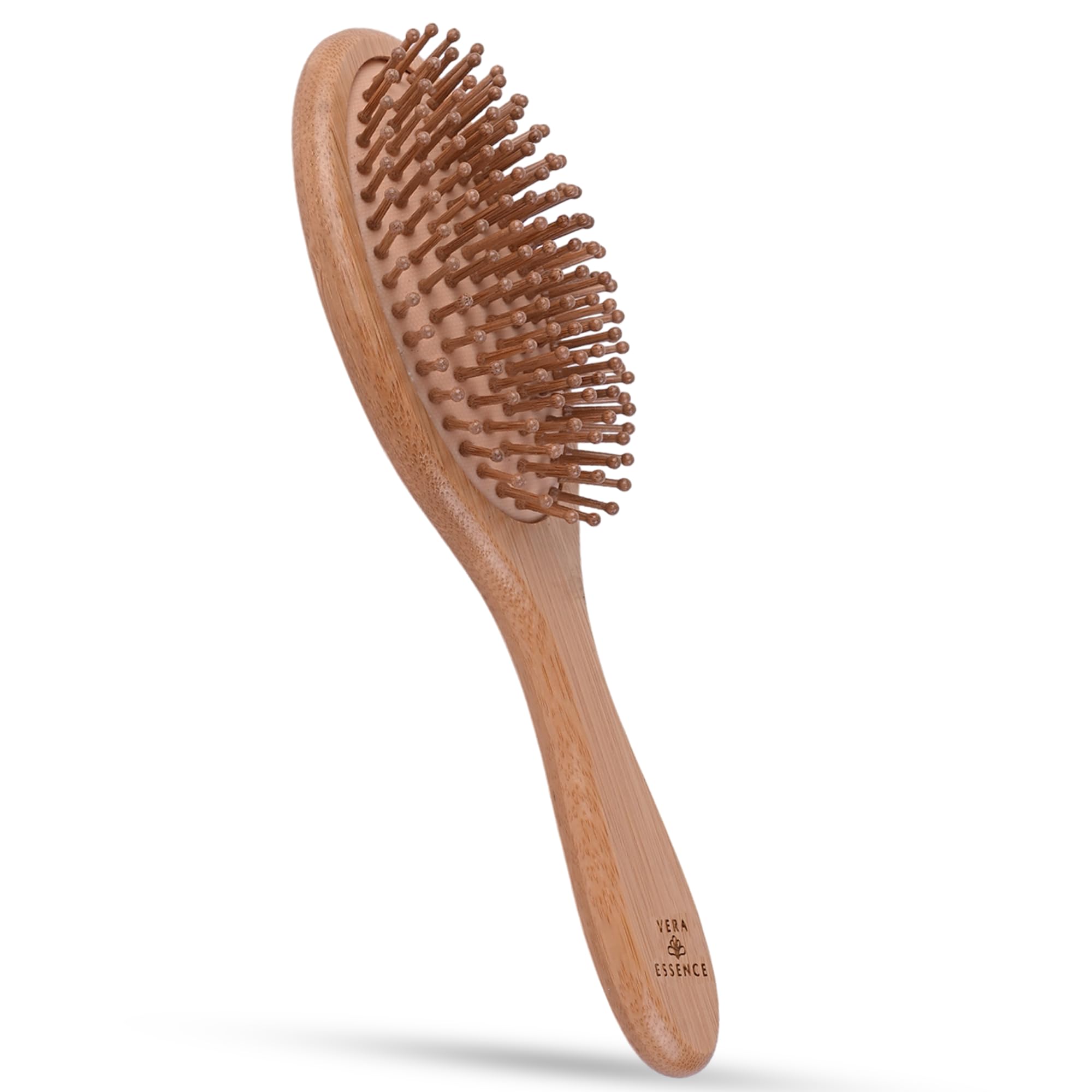 Bamboo Hair Brush for Women and Men, Wooden Paddle Hair Brush with Rounded Bamboo Pins for Gentle Detangling and Scalp Massage, for Thick, Thin, Straight, Curly, Wet and Dry Hair