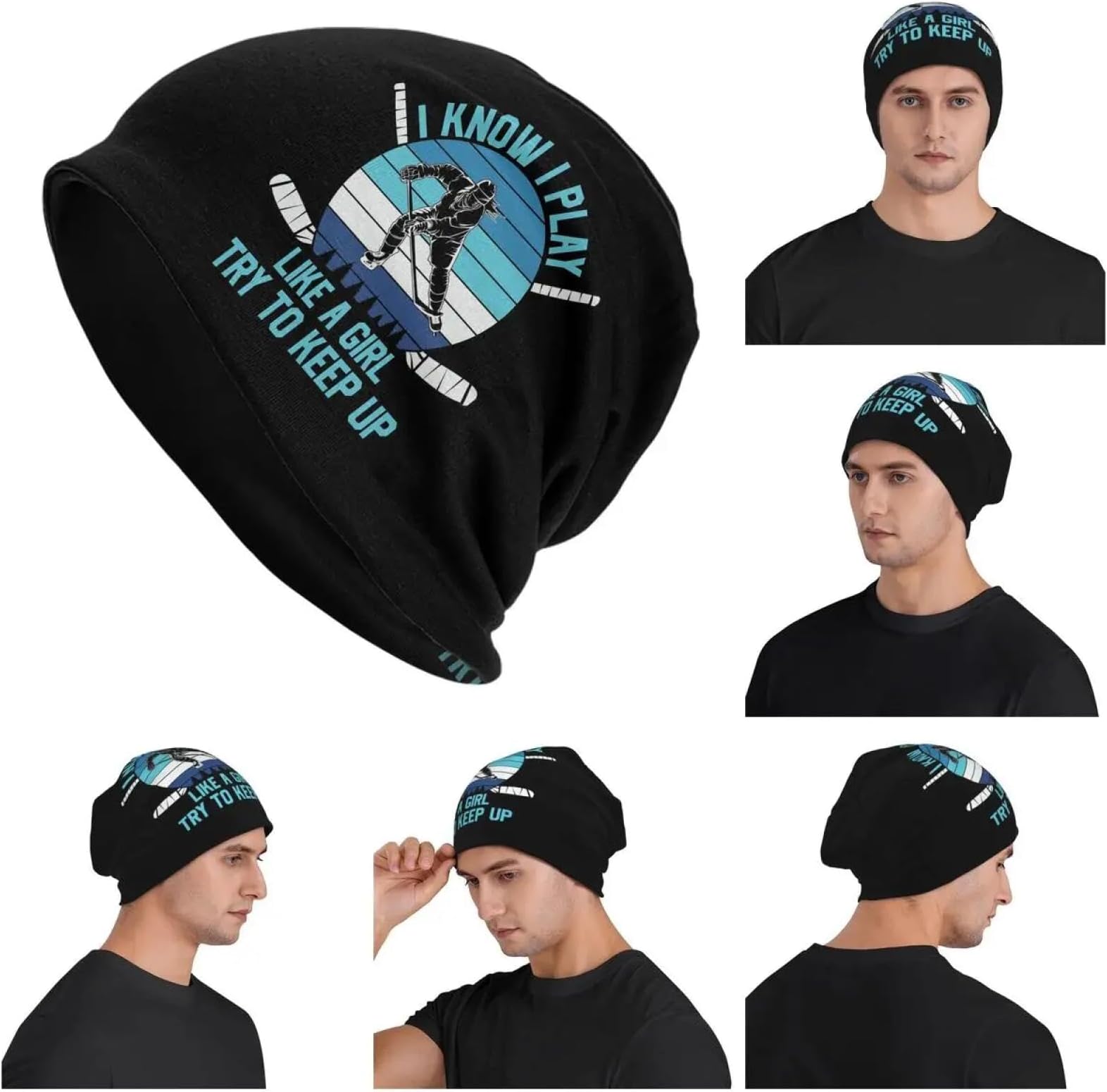 I Know I Play Like A Gril Try to Keep Up Hockey Warm Knitted Cap Fashion Bonnet Hat Autumn Beanies Hats for Men Women Adult
