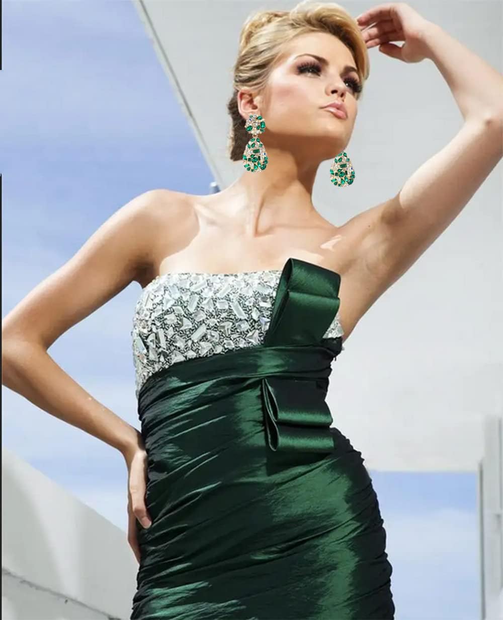 Rhinestone Statement Earrings Teardrop Costume Earrings Cluster Crystal Chandelier Drop Dangle Earrings for Women - Image 2