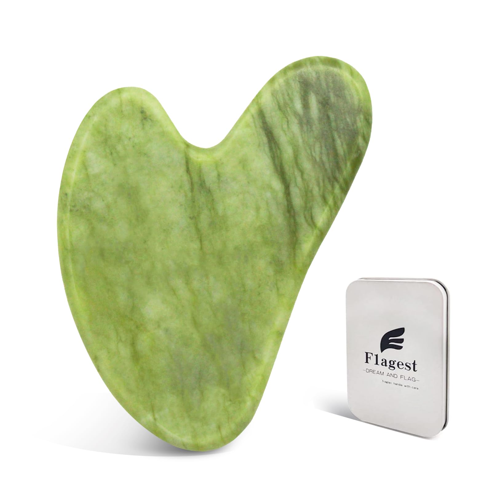 Flagest Gua Sha Viso - 100% Naturale Giada Massaggiatore Viso Lifting - Pietra Guasha per Scolpire il Mento e Ridurre il Gonfiore - Terapia di Agopuntura Giada Venata