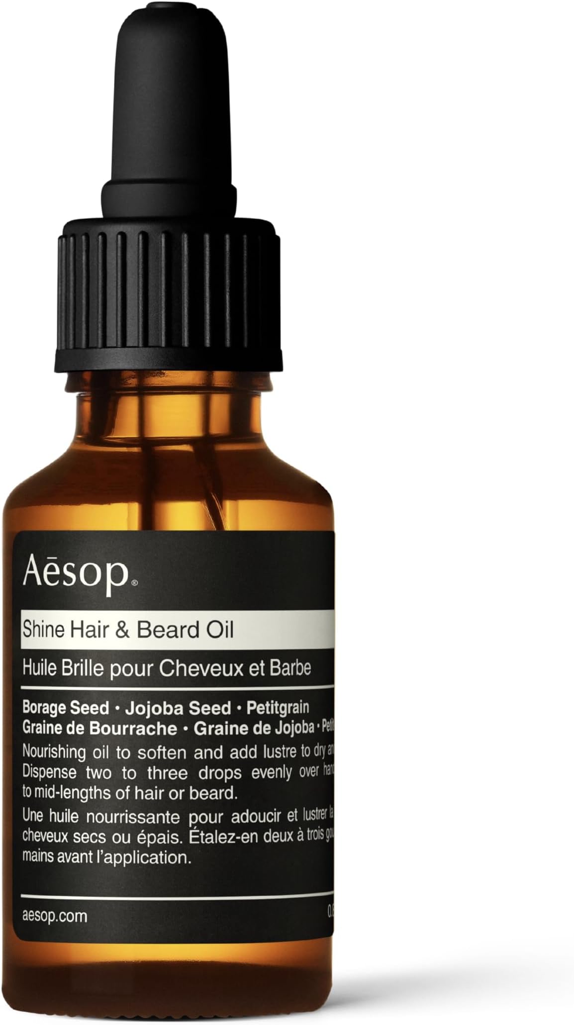 Aesop Shine Hair and Beard Oil | Moisture-Rich, Silicone-Free Oil for Full Beards and Hair | Softens Coarse Texture | No Greasy Buildup | Earthy Citrus Scent | 0.8 oz / 25 mL